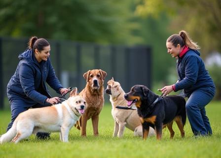 Équipe en session d’entraînement avec chiens