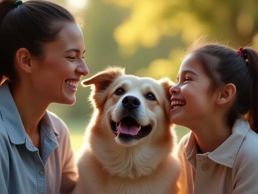 Chien et famille en séance de dressage